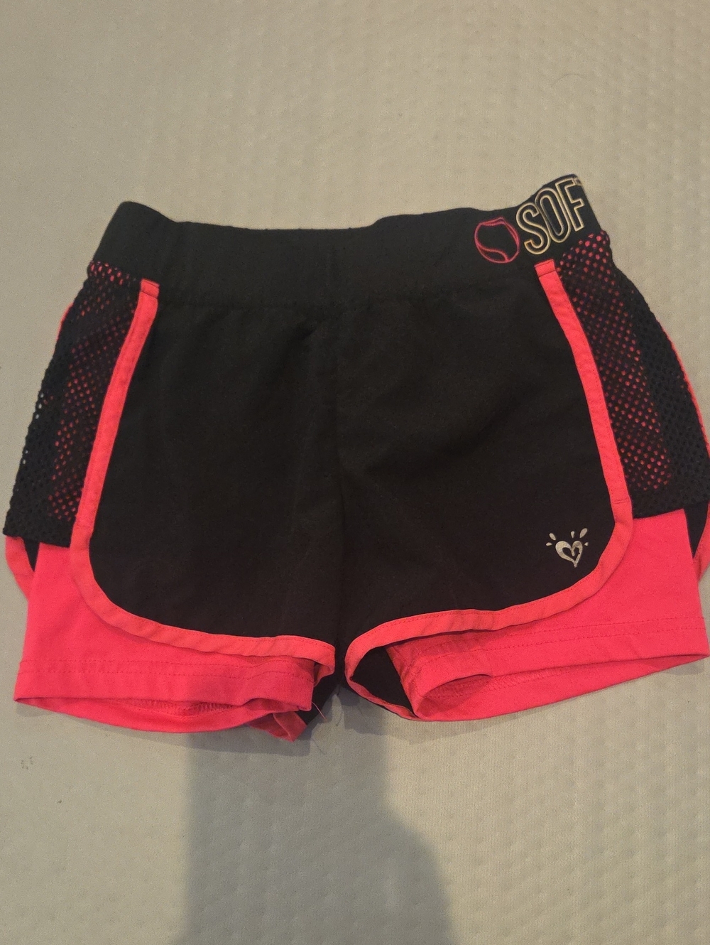Justice- Girls Black and Hot Pink Athletic Shorts with Mesh Panels Size 7